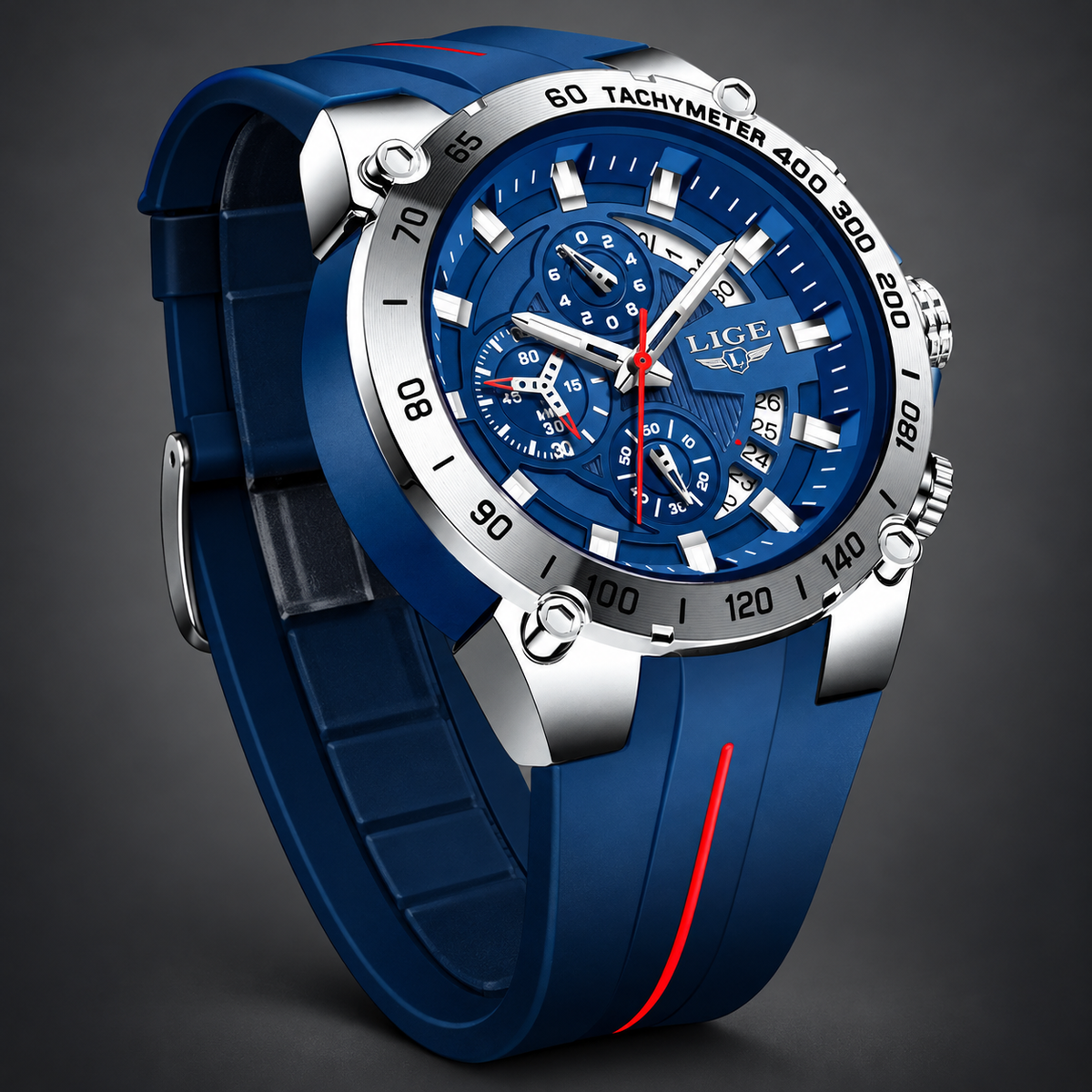 LIGE Aureon Blue & Silver on charcoal grey background