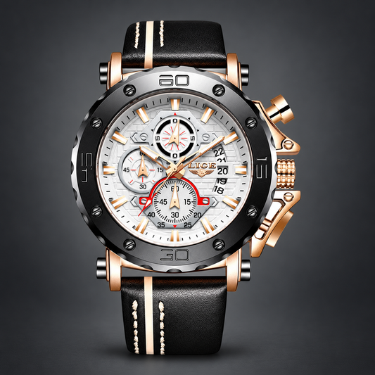 LIGE Legacy Watch - White & Gold on charcoal grey background