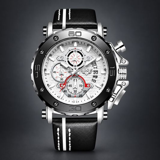 LIGE Legacy Watch - White & Silver on charcoal grey background