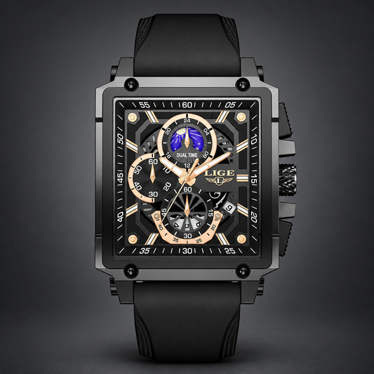 LIGE Orvian Watch - Black on charcoal grey background