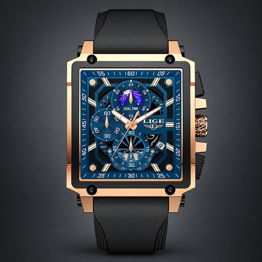 LIGE Orvian Watch - Blue gold on charcoal grey background