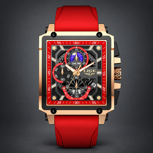 LIGE Orvian Watch - Red on charcoal grey background