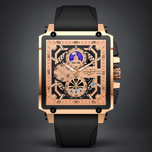 LIGE Orvian Watch - Rose gold on charcoal grey background